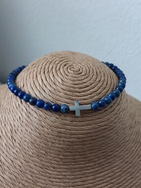 David Yurman Men's Lapis Lazuli Sterling Silver 4mm Cross Spiritual Bracelet